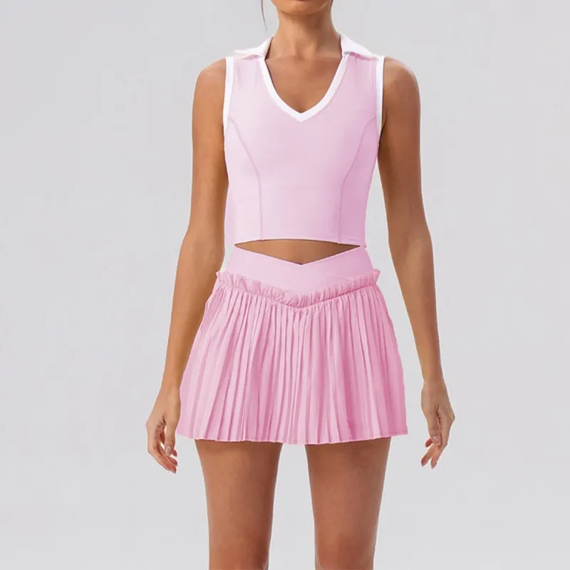 Breathable Skin Friendly Yoga Skirt Dress Set for Yoga Tennis Golf Outdoor Fitness Workout Running FGBYW606+KW471+YW608