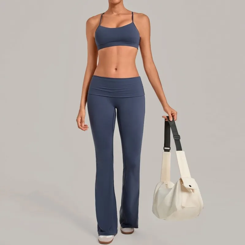 Quick Drying Breathable Yoga Sets Solid Color Gym Clothing Sports Yoga Bra Top 2-Piece FGB4686+2257