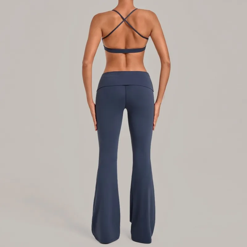 Quick Drying Breathable Yoga Sets Solid Color Gym Clothing Sports Yoga Bra Top 2-Piece FGB4686+2257