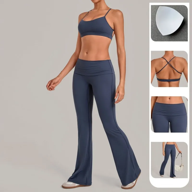 Quick Drying Breathable Yoga Sets Solid Color Gym Clothing Sports Yoga Bra Top 2-Piece FGB4686+2257