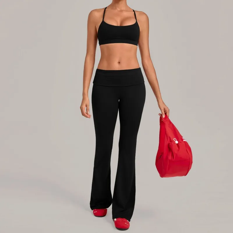 Quick Drying Breathable Yoga Sets Solid Color Gym Clothing Sports Yoga Bra Top 2-Piece FGB4686+2257