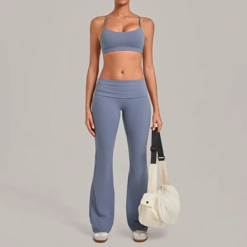 Quick Drying Breathable Yoga Sets Solid Color Gym Clothing Sports Yoga Bra Top 2-Piece FGB4686+2257