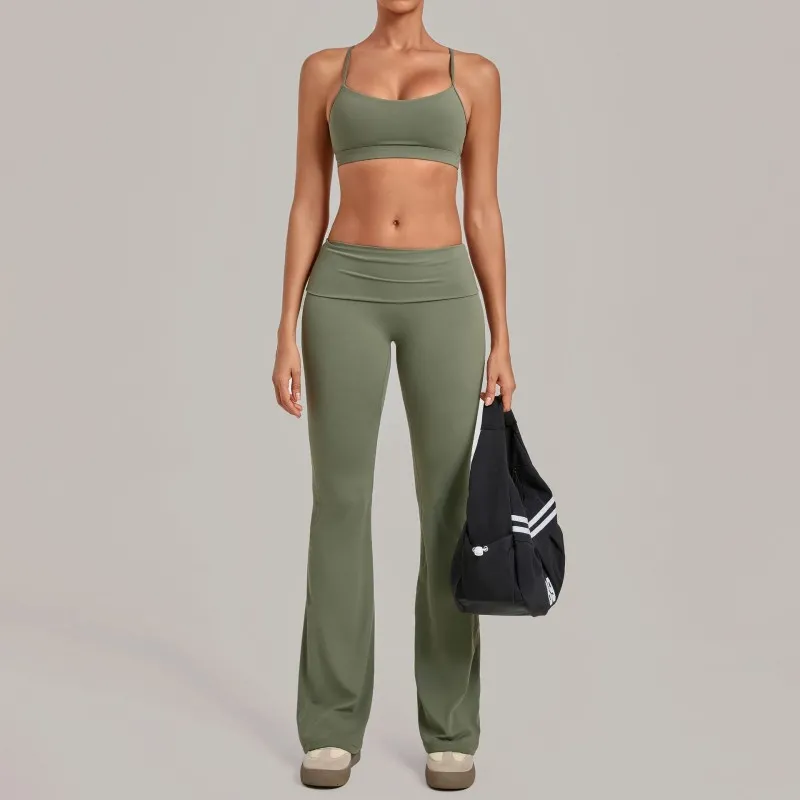Quick Drying Breathable Yoga Sets Solid Color Gym Clothing Sports Yoga Bra Top 2-Piece FGB4686+2257