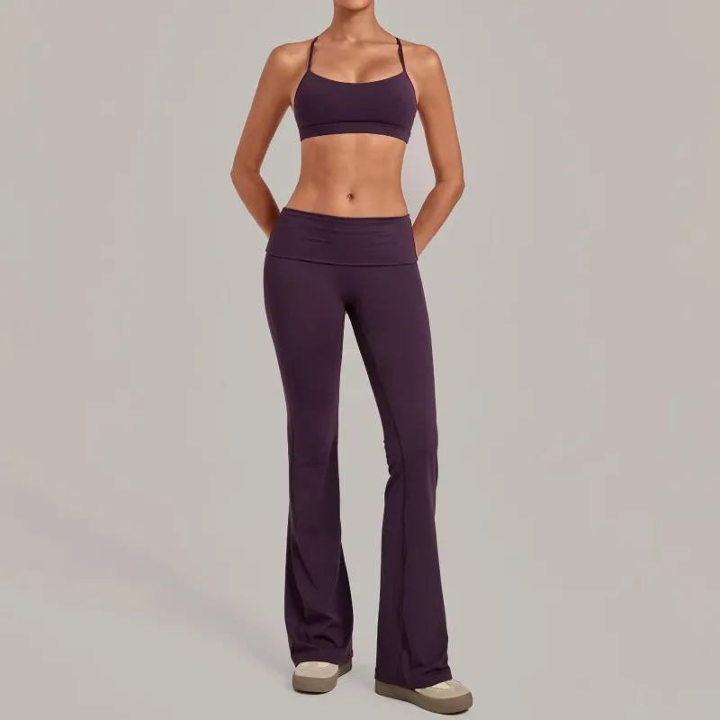 Quick Drying Breathable Yoga Sets Solid Color Gym Clothing Sports Yoga Bra Top 2-Piece FGB4686+2257
