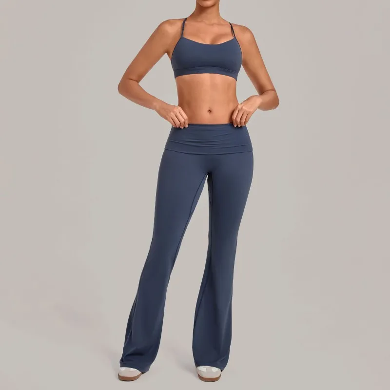 Quick Drying Breathable Yoga Sets Solid Color Gym Clothing Sports Yoga Bra Top 2-Piece FGB4686+2257