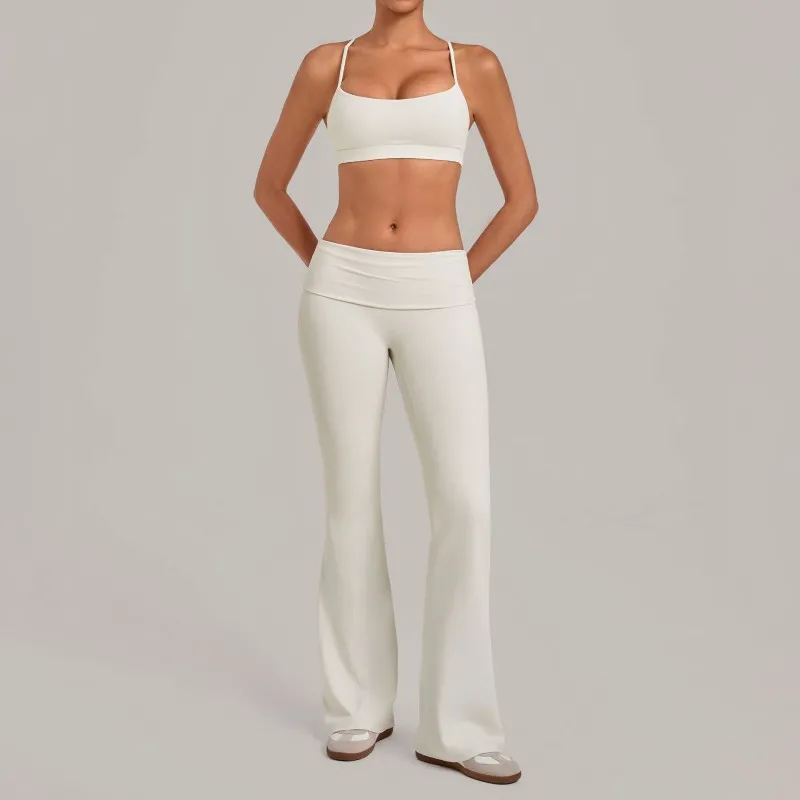 Light apricot bra+bell-bottom pants