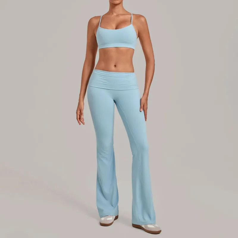 Baby blue bra+bell-bottom pants