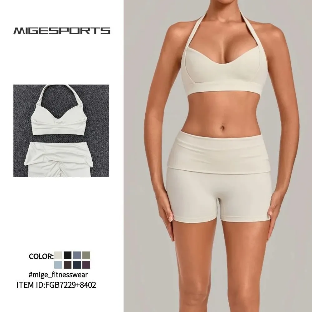 Gym Fitness Yoga Set Bra Shorts Women Quick Dry Outdoor Running Sportswear FGB7229+8402