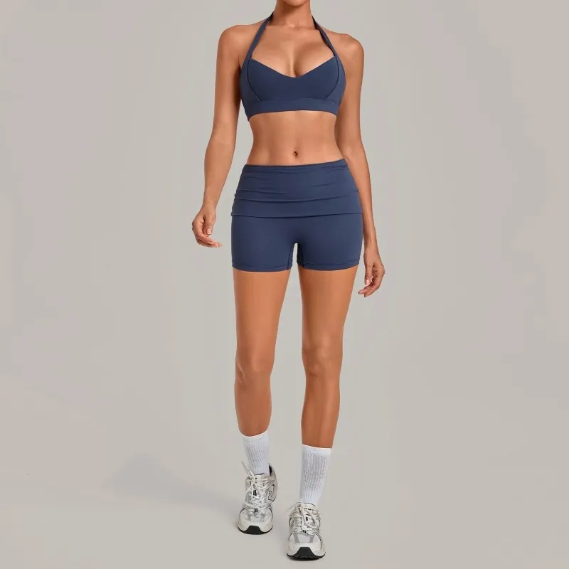 Gym Fitness Yoga Set Bra Shorts Women Quick Dry Outdoor Running Sportswear FGB7229+8402