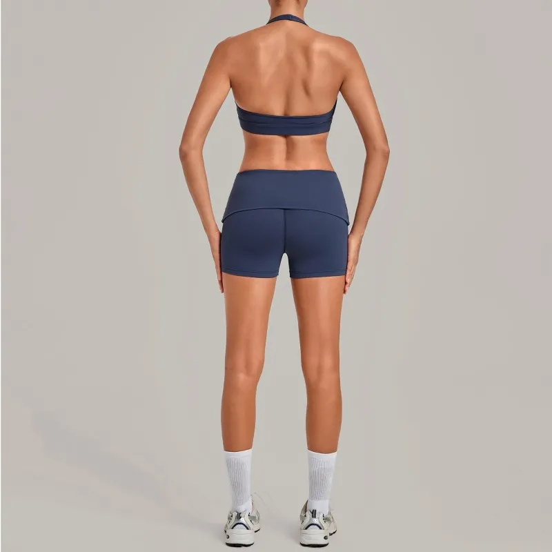 Gym Fitness Yoga Set Bra Shorts Women Quick Dry Outdoor Running Sportswear FGB7229+8402