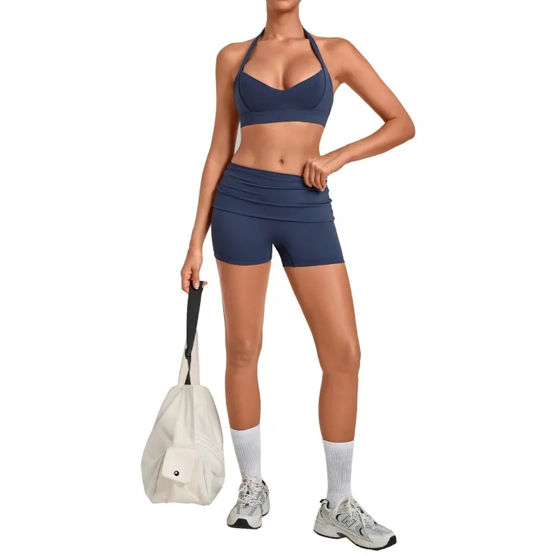 Gym Fitness Yoga Set Bra Shorts Women Quick Dry Outdoor Running Sportswear FGB7229+8402