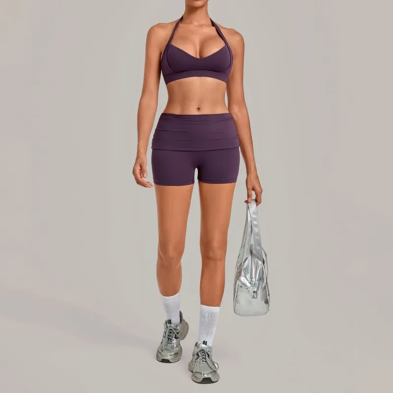 Gym Fitness Yoga Set Bra Shorts Women Quick Dry Outdoor Running Sportswear FGB7229+8402