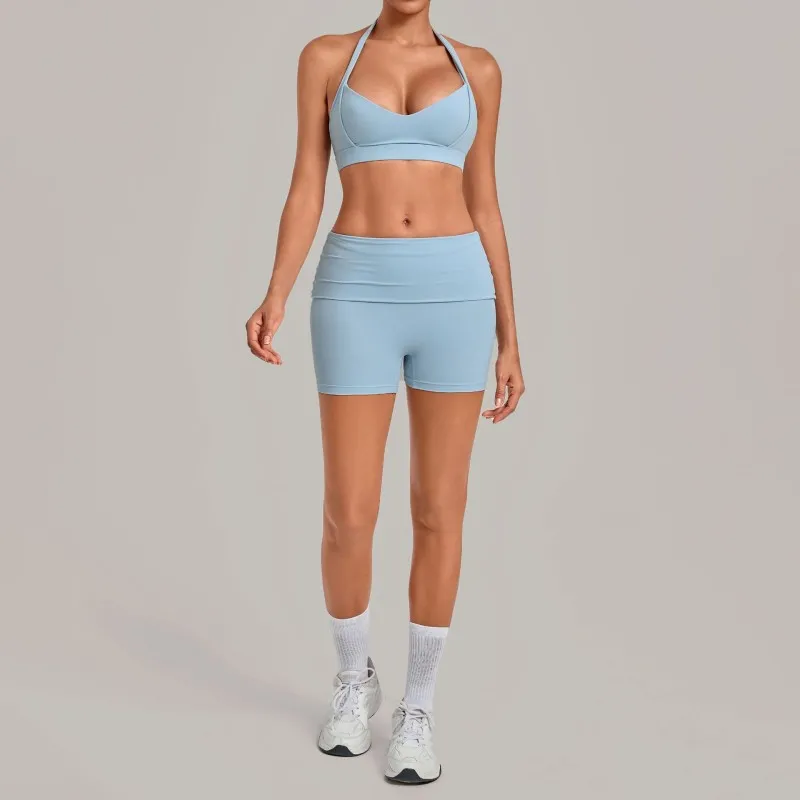 Gym Fitness Yoga Set Bra Shorts Women Quick Dry Outdoor Running Sportswear FGB7229+8402
