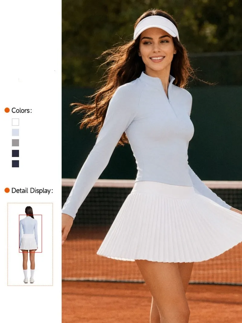 Women Sports Long Sleeve Tennis Skirts Two Pieces Sets Fitness Yoga Wear Set FGBKD255WCT304+KD235WCQ213