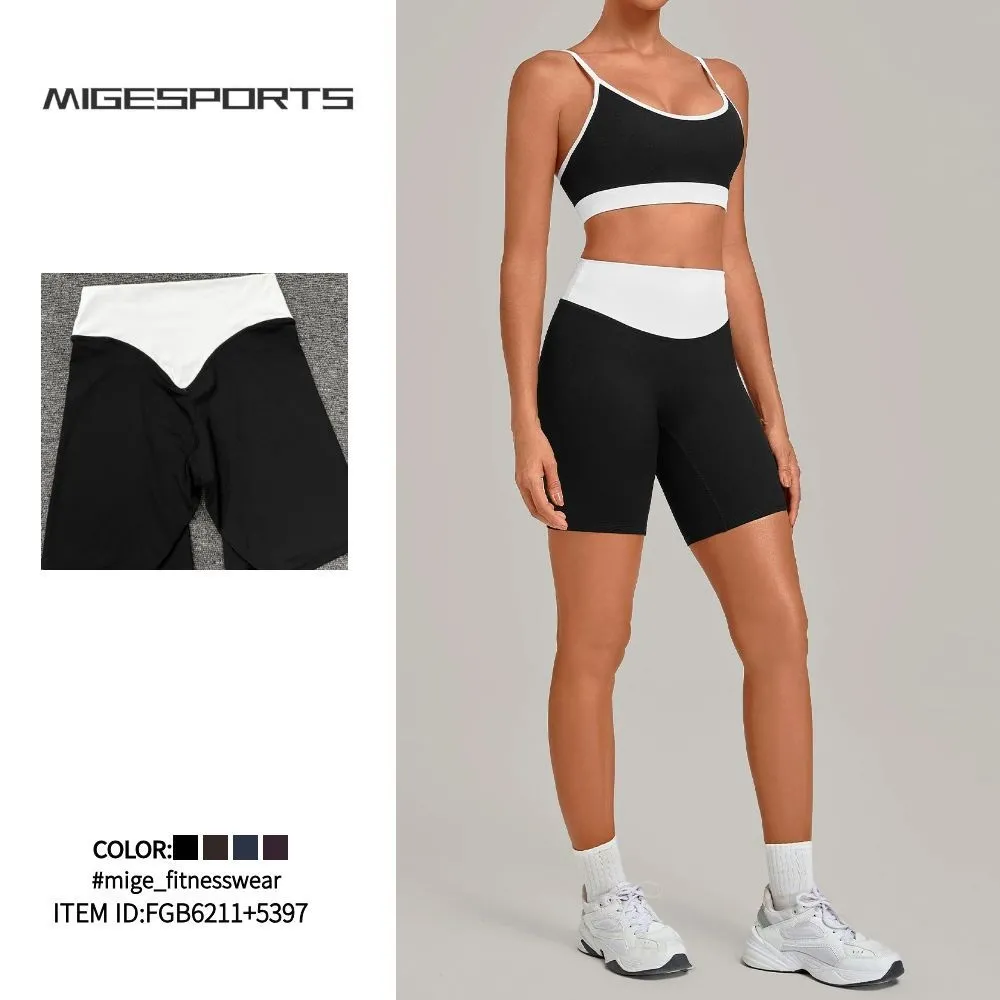Yoga Set Women 2 Piece Outfit High Waist Shorts 4 Way Stretch Quick Dry Gym Fitness Wear FGB6211+5397