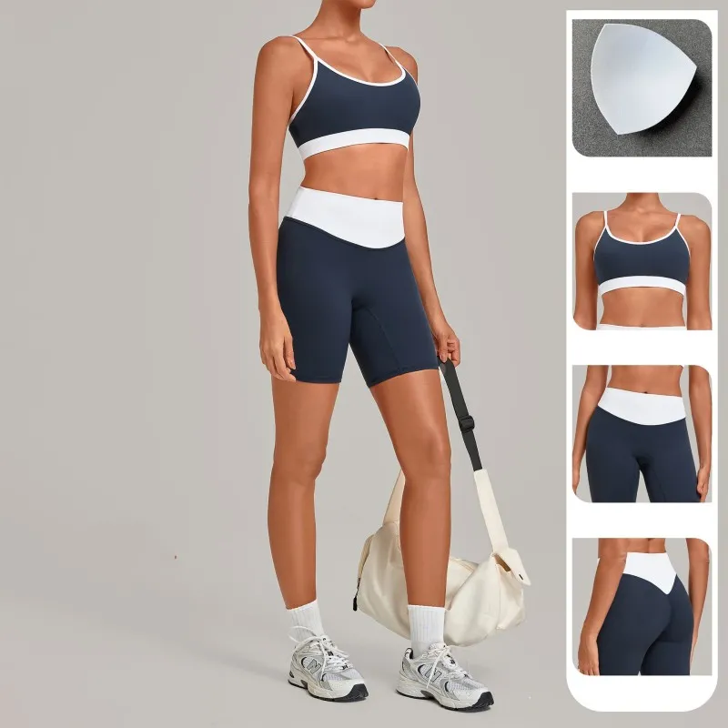 Yoga Set Women 2 Piece Outfit High Waist Shorts 4 Way Stretch Quick Dry Gym Fitness Wear FGB6211+5397