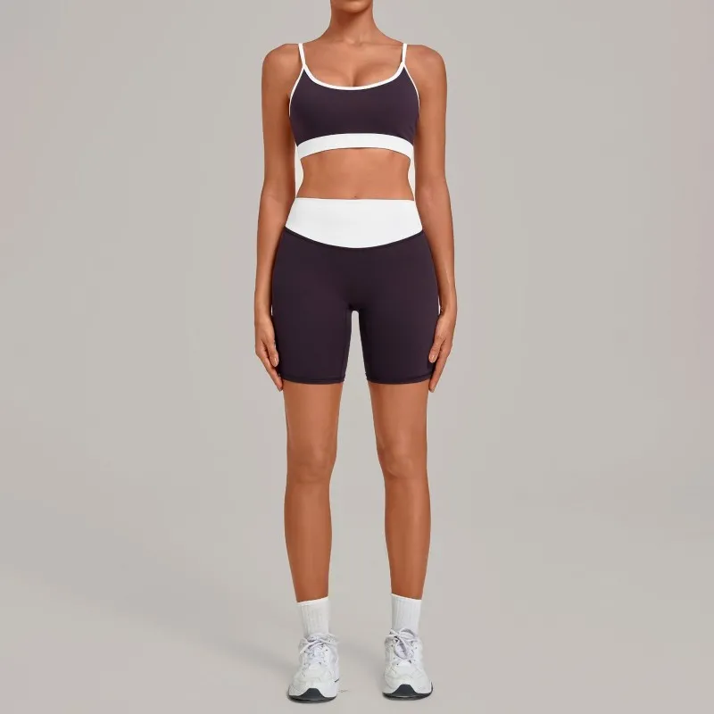 Yoga Set Women 2 Piece Outfit High Waist Shorts 4 Way Stretch Quick Dry Gym Fitness Wear FGB6211+5397
