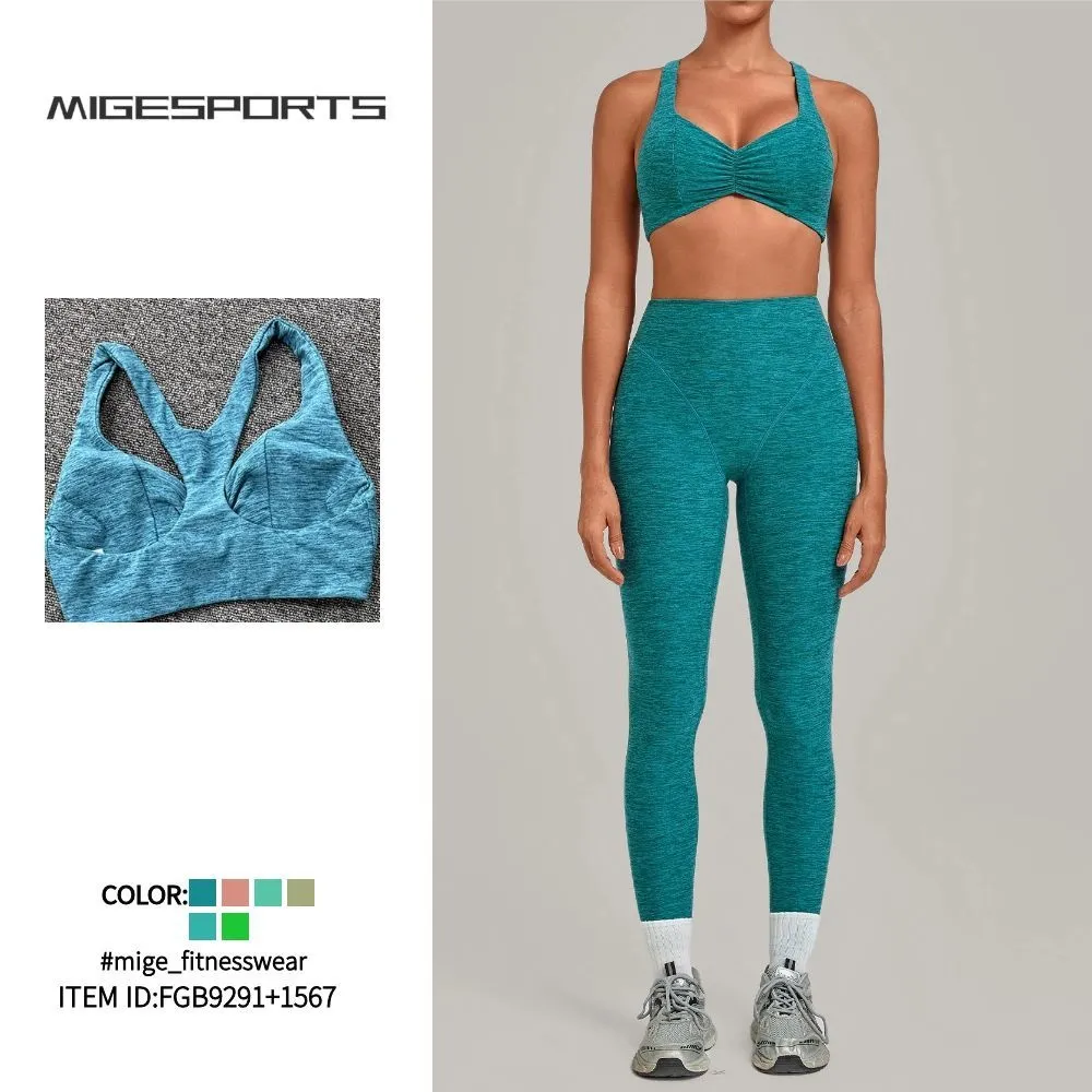 Women Fitness Wear Quick Dry Soft 4 Way Stretch Two Piece Yoga Set Bra High Waist Leggings FGB9291+1567