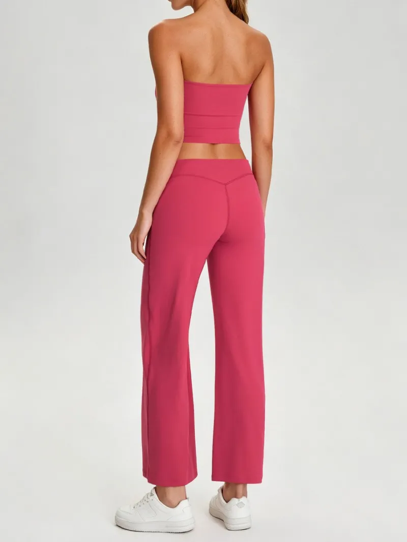 Women Two Piece Yoga Set, Padded Tube Top Cutout Back Fashion Athletic Outfit for Gym Running Workout FGB62110+62312