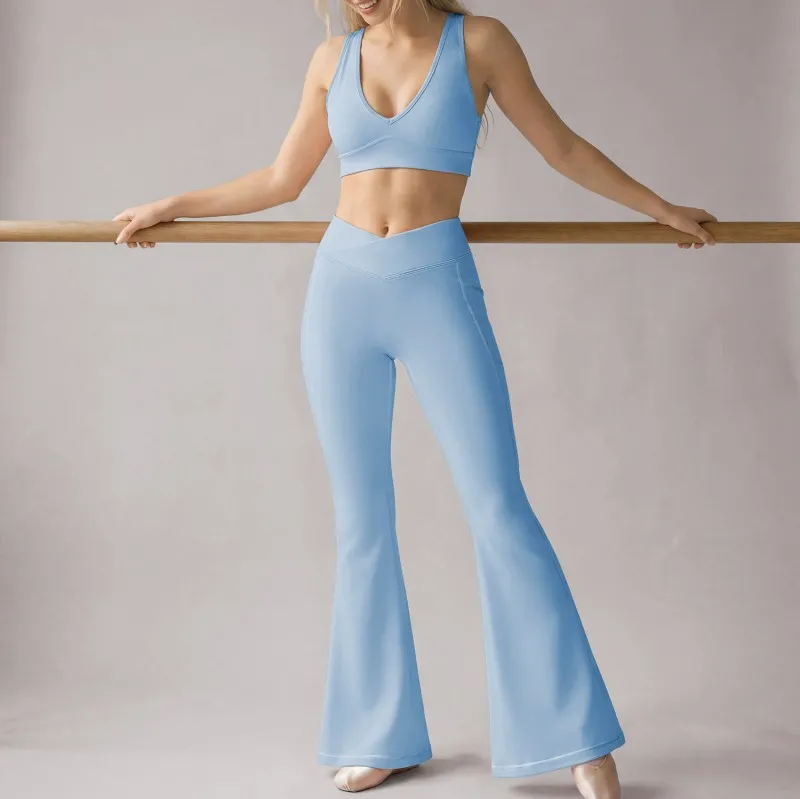 Blue bra+bell-bottom pants