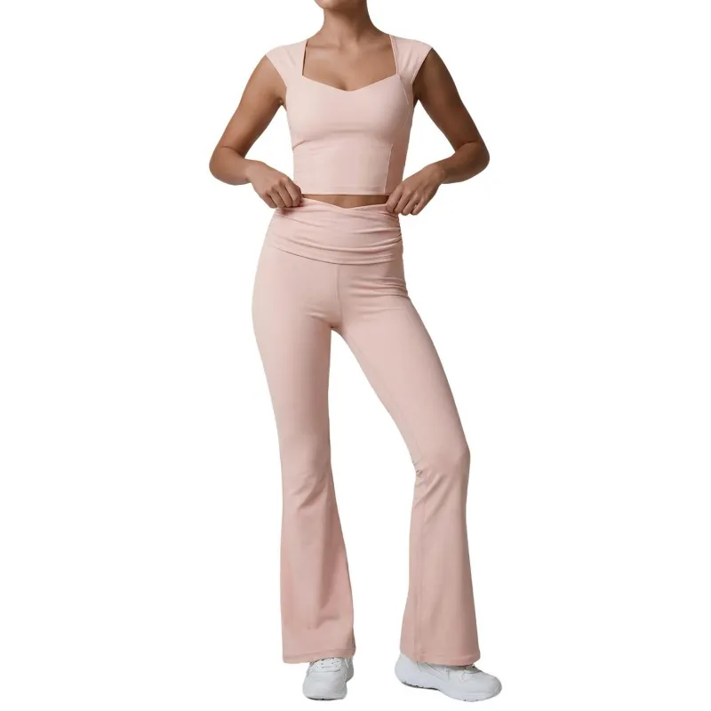 Women Quick Dry Yoga Flared Nylon Fitness Sets Pants Activewear Sets Sport Gym Yoga Wear Suit Set FGBLD2669