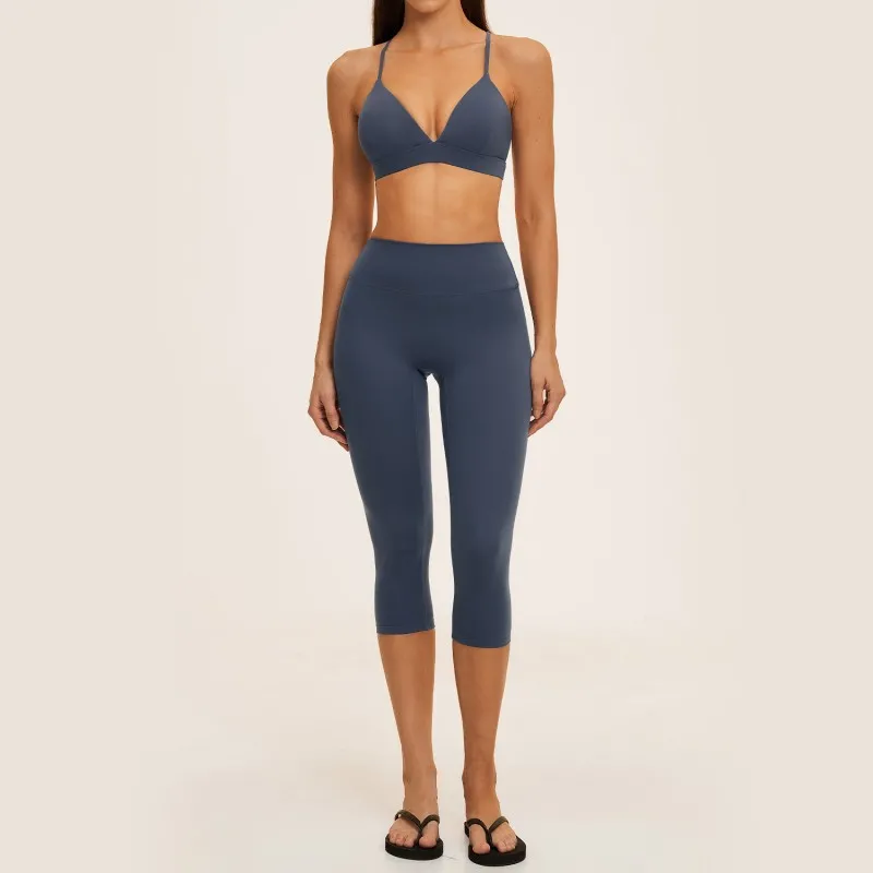 Slate blue bra+3/4 length leggings