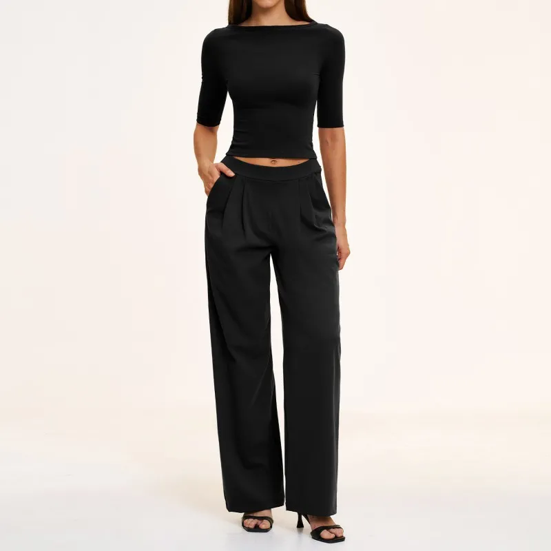 Black 3/4 length sleeves top+pants