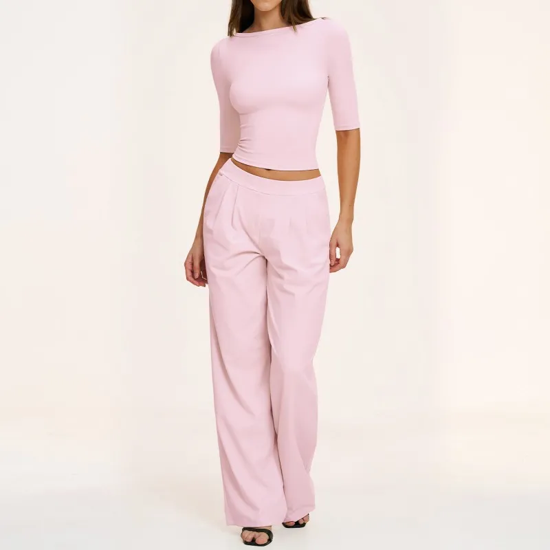 Light pink 3/4 length sleeves top+pants