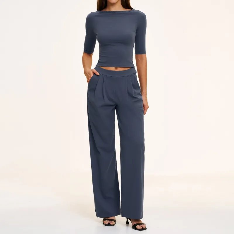 Slate blue 3/4 length sleeves top+pants