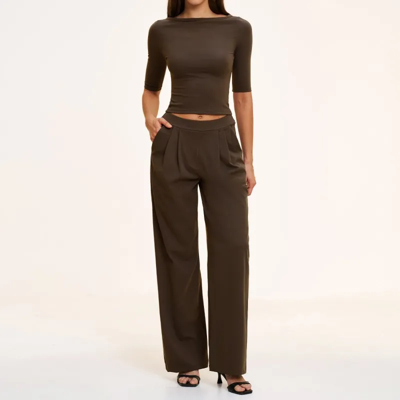 Coffee 3/4 length sleeves top+pants