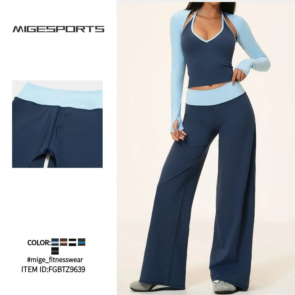 Women Yoga Set Breathable Sports Tank Top Elastic Gym Wide Leg Pants Soft Women Fitness Workout Activewear FGBTZ9639