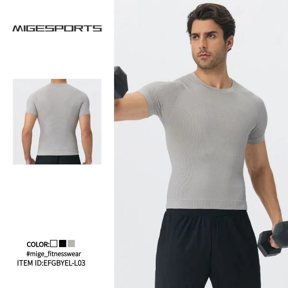 Summer Men's Sporty Solid Short Sleeve Loose Outdoor Training Running Quick-drying Breathable T-shirt EFGBYEL-L03