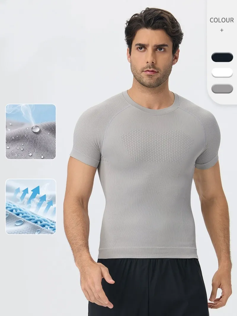 Summer Men's Sporty Solid Short Sleeve Loose Outdoor Training Running Quick-drying Breathable T-shirt EFGBYEL-L03