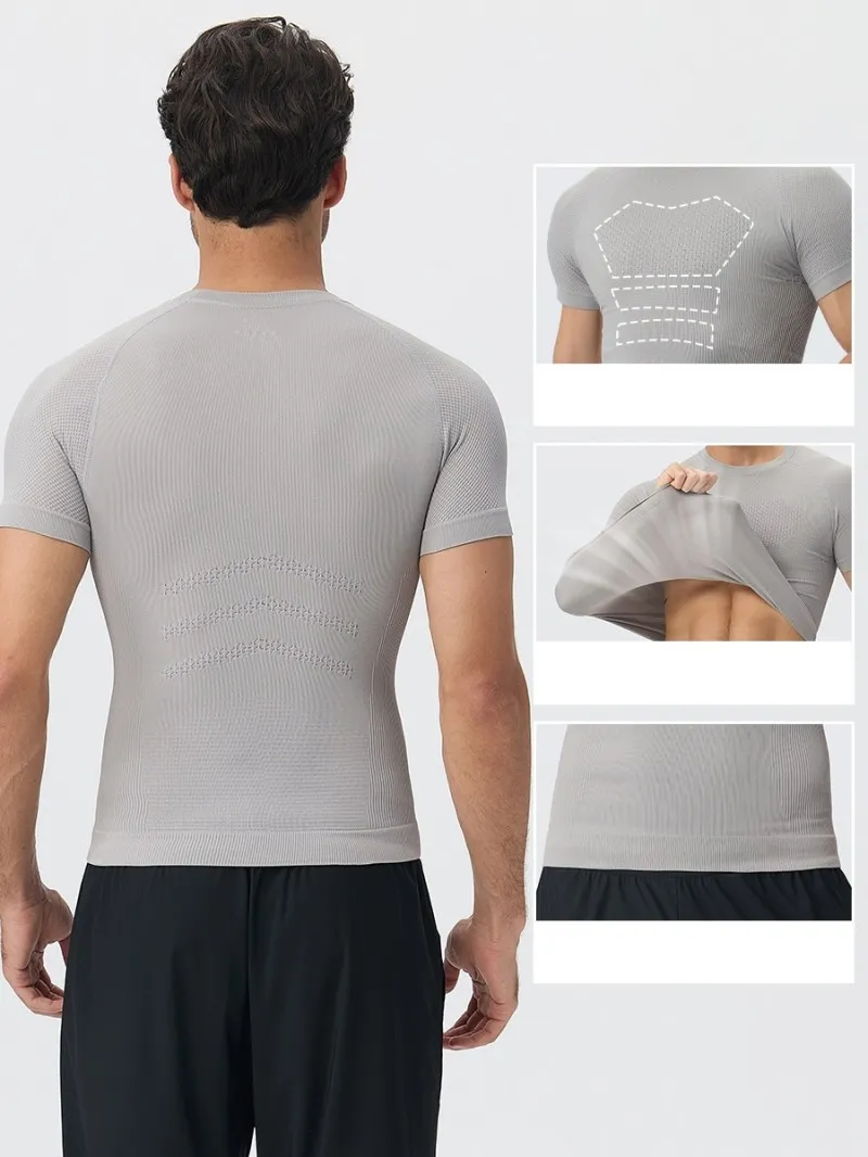 Summer Men's Sporty Solid Short Sleeve Loose Outdoor Training Running Quick-drying Breathable T-shirt EFGBYEL-L03