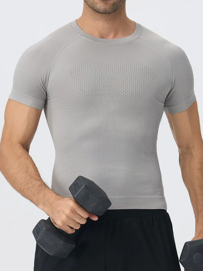 Summer Men's Sporty Solid Short Sleeve Loose Outdoor Training Running Quick-drying Breathable T-shirt EFGBYEL-L03