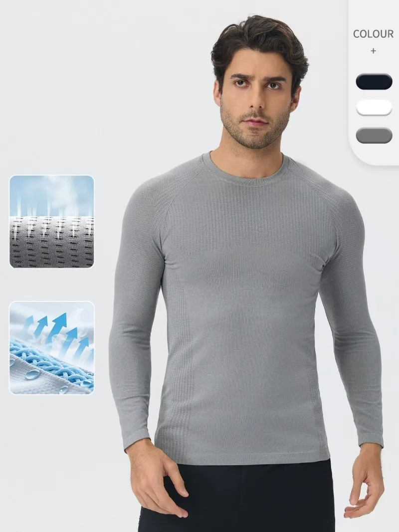 Wholesale Fitness Men Long Sleeve Running Sports Gym Seamless EFGBYEL-L56