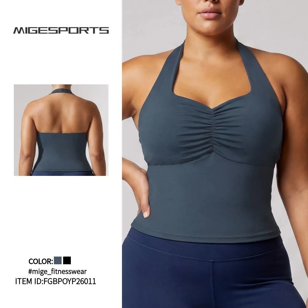 Singlets Sports Yoga Vest Women Fitness Tank Top Gym Open Back Bra Running Workout Halter FGBPOYP26011