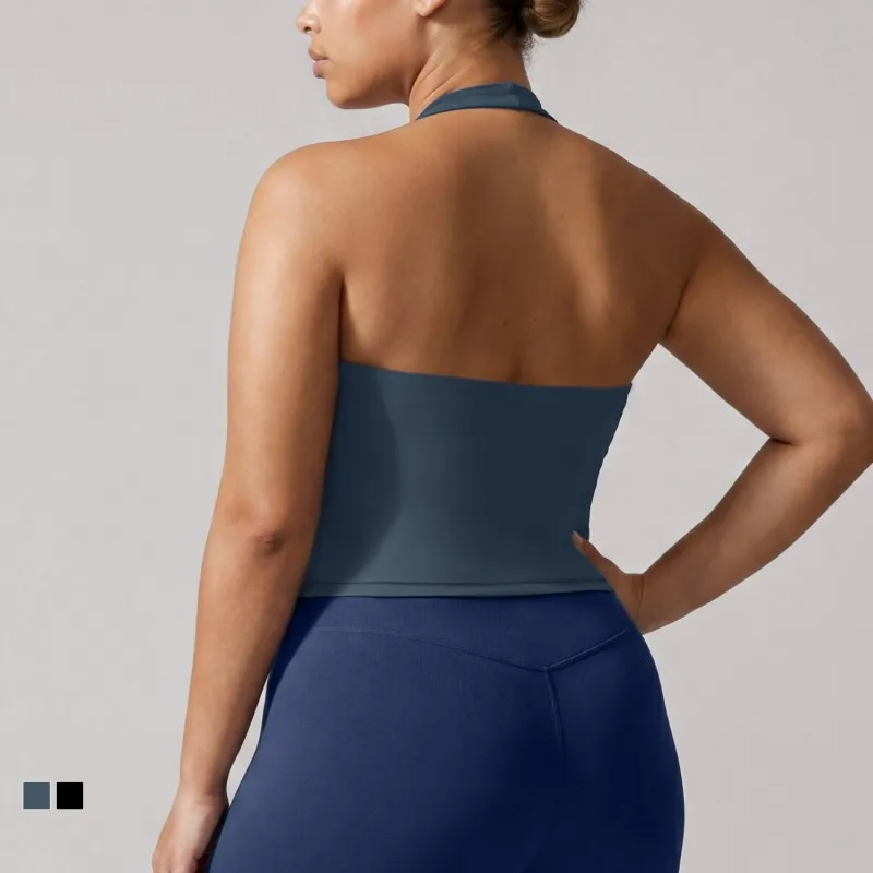 Singlets Sports Yoga Vest Women Fitness Tank Top Gym Open Back Bra Running Workout Halter FGBPOYP26011