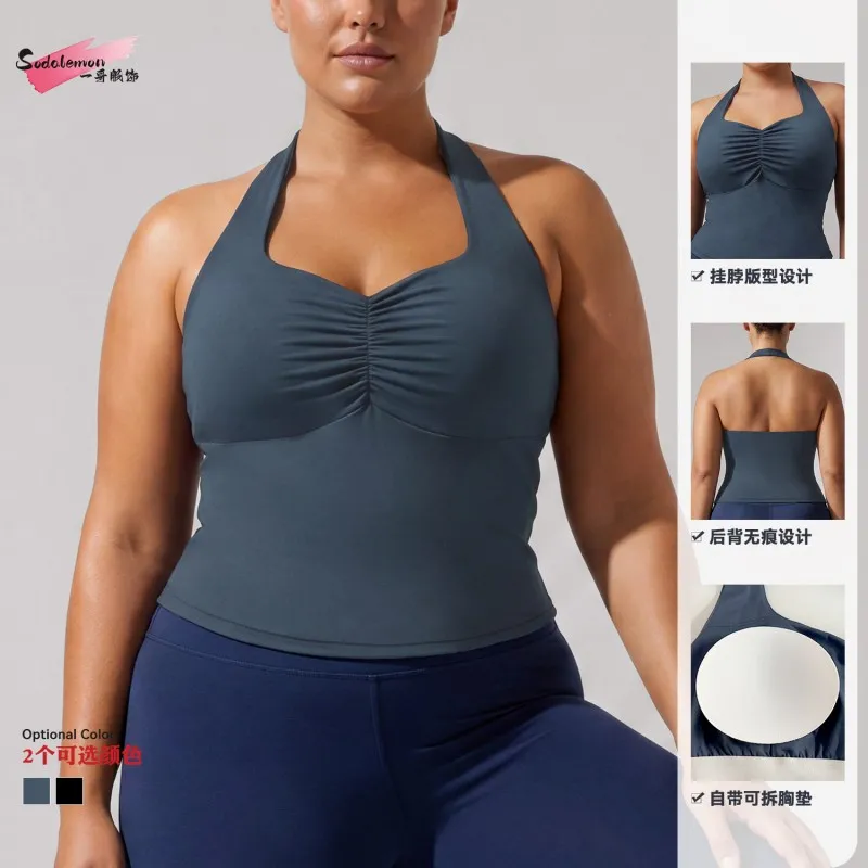 Singlets Sports Yoga Vest Women Fitness Tank Top Gym Open Back Bra Running Workout Halter FGBPOYP26011