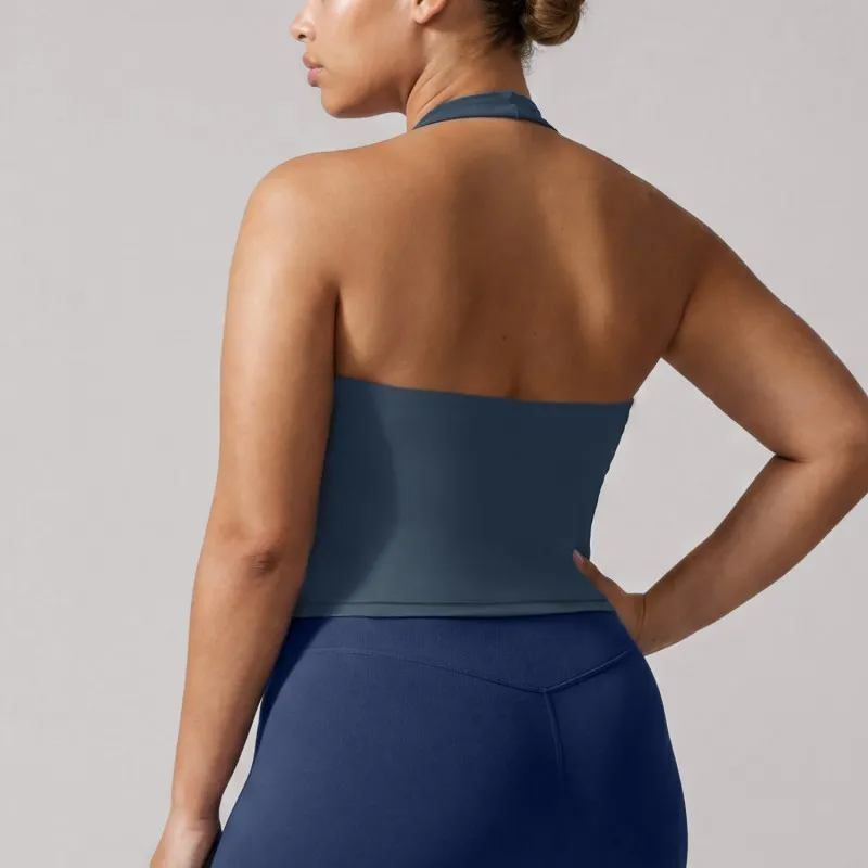 Singlets Sports Yoga Vest Women Fitness Tank Top Gym Open Back Bra Running Workout Halter FGBPOYP26011
