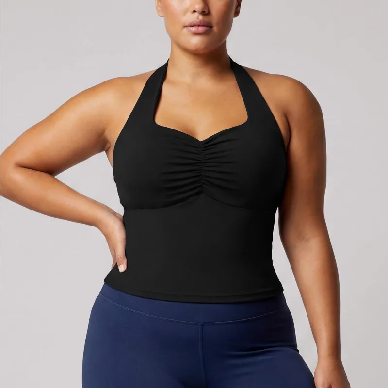 Singlets Sports Yoga Vest Women Fitness Tank Top Gym Open Back Bra Running Workout Halter FGBPOYP26011