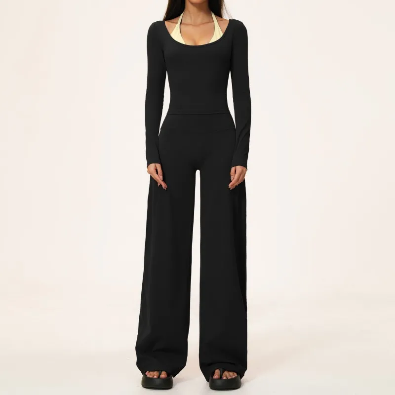 Black&Yellow long sleeves tops+pants-1