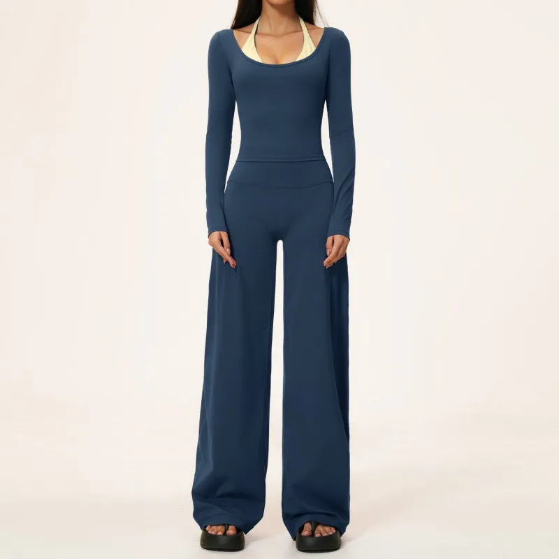 Dark Blue&Yellow long sleeves tops+pants-1
