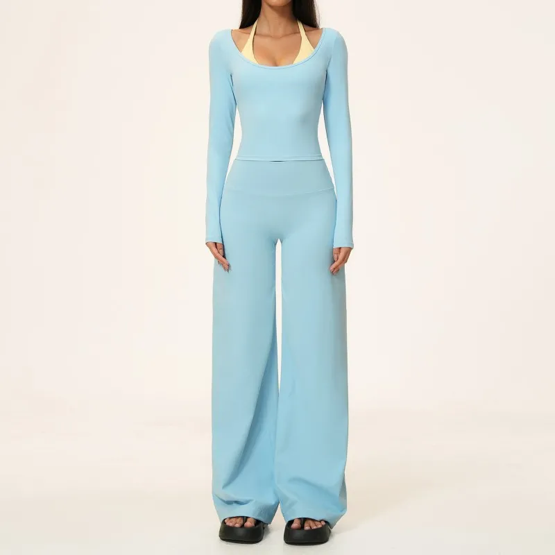 Blue&Yellow long sleeves tops+pants-1