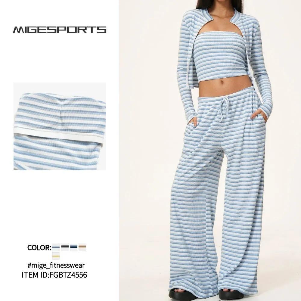 Fitness Set Women Contrasting-Color Striped 4-Piece Yoga Workout Set FGBTZ4556