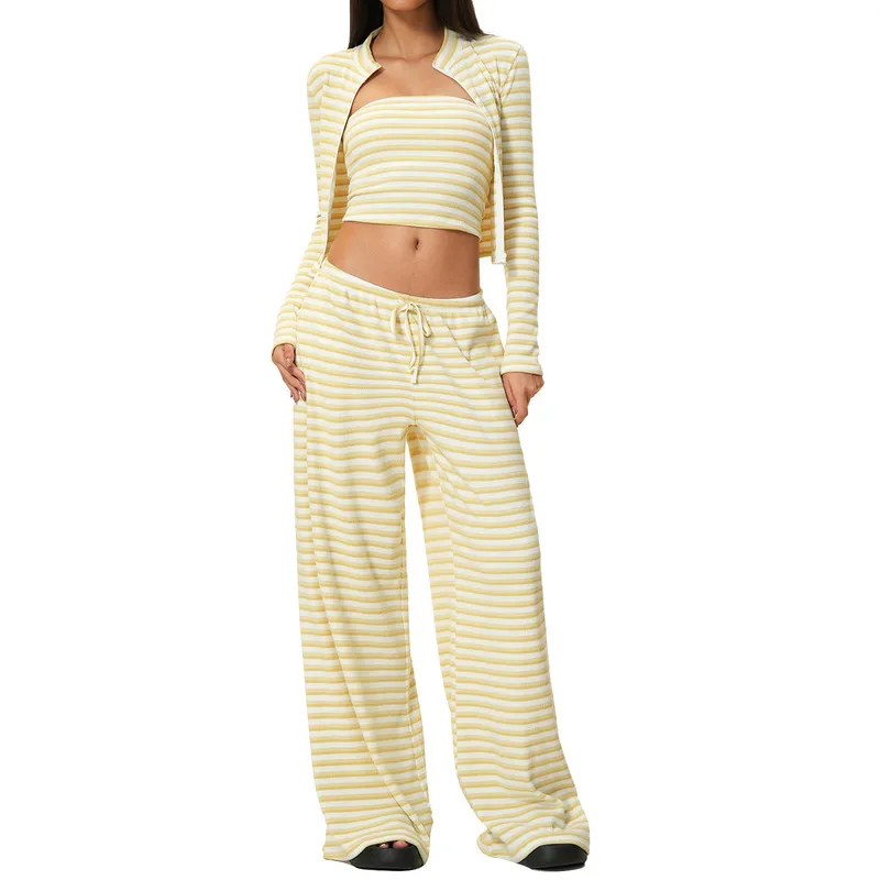 Fitness Set Women Contrasting-Color Striped 4-Piece Yoga Workout Set FGBTZ4556