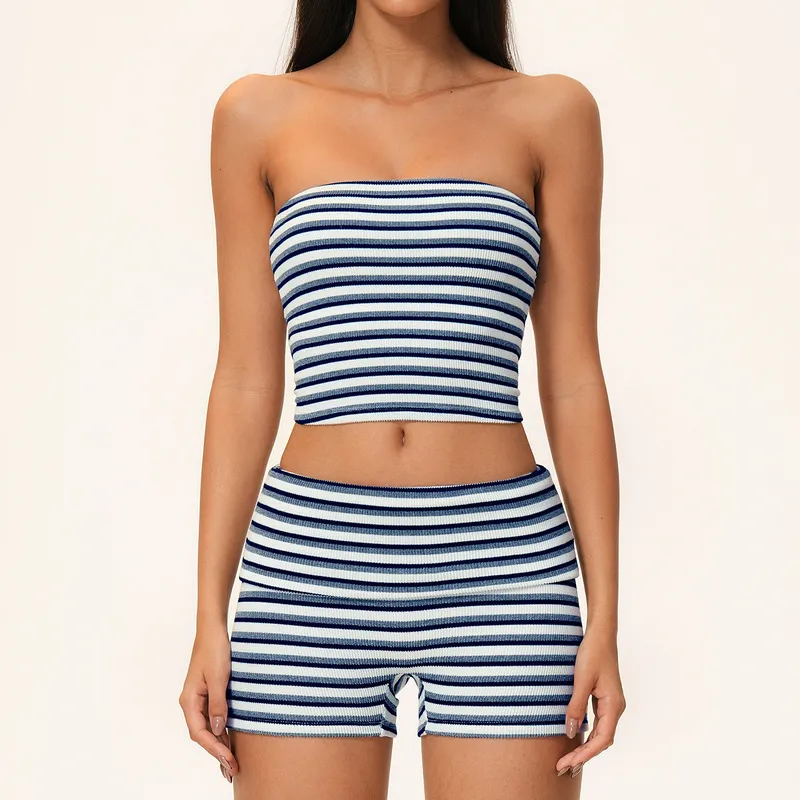 Navy&White tube singlets+shorts