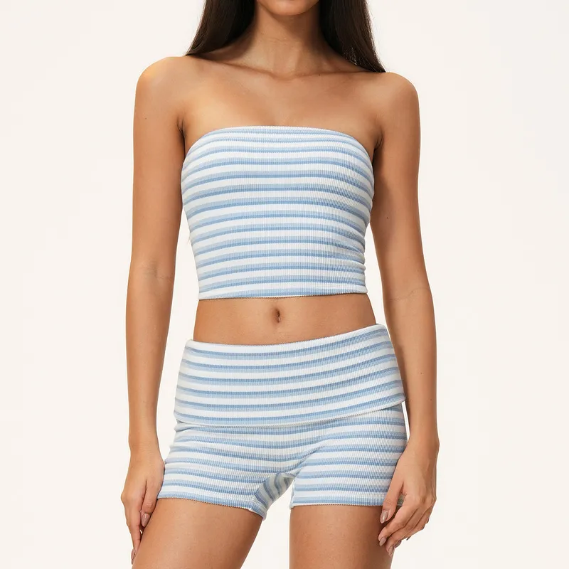 Light blue&White tube singlets+shorts