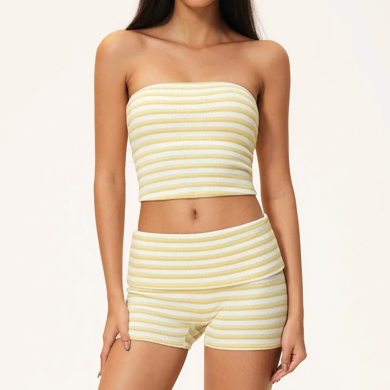 Yellow&White tube singlets+shorts