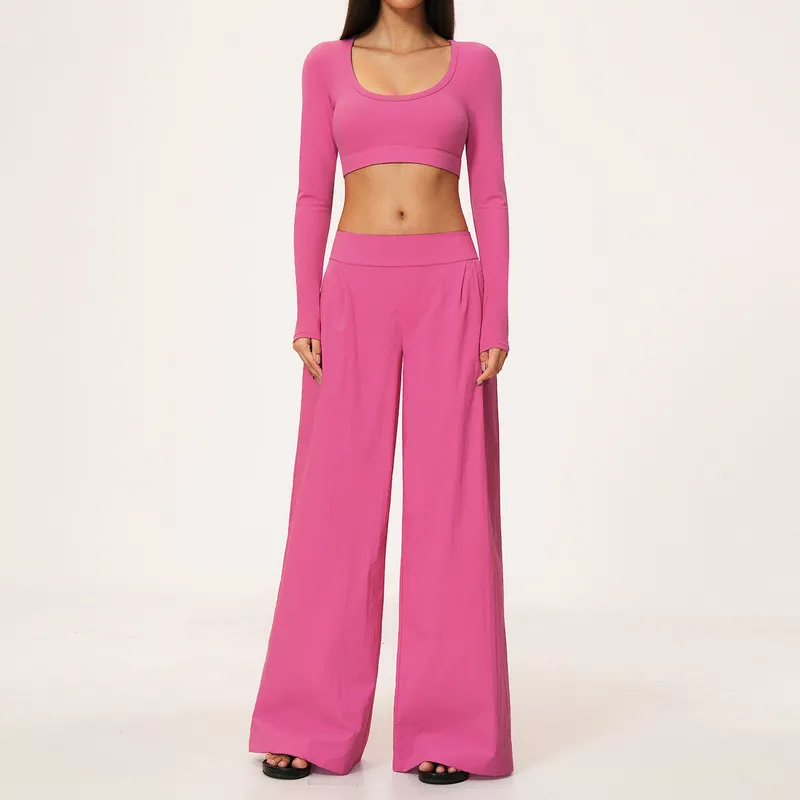 Rose long sleeves crop tops+pants-2